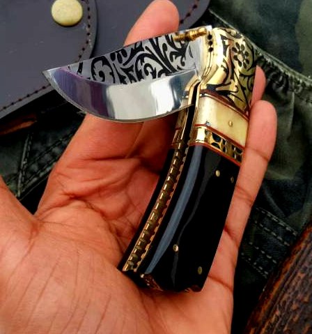 Exquisite Custom D2 Steel Folding Pocket Knife with Buffalo Horn Handle - Korvel