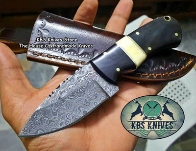 Premium Custom Raindrop Damascus Steel Skinning Knife - Korvel