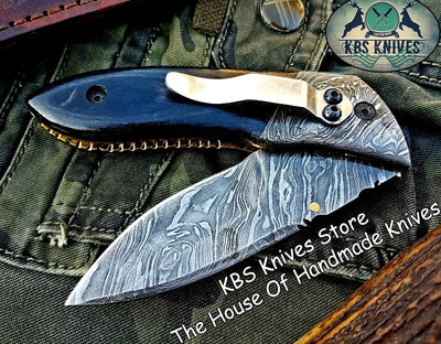 Exquisite Custom Damascus Steel Folding Knife with Pocket Clip - Korvel