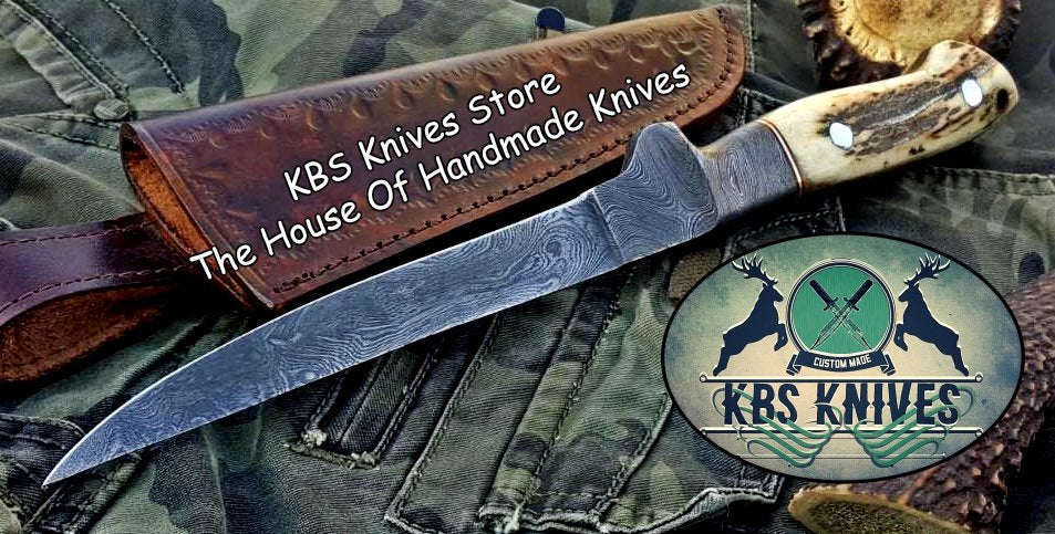 Artisan Damascus Steel Fillet and Boning Knife with Antler Handle - Korvel
