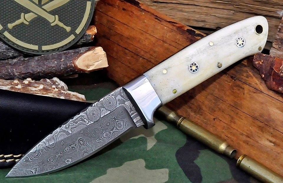 Artisan Crafted Rain Drop Damascus Skinning Knife - Korvel