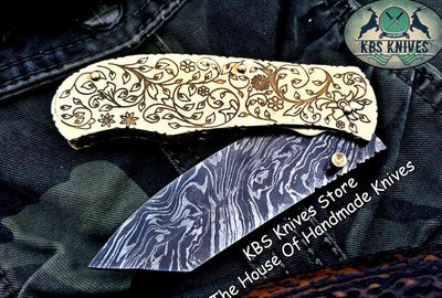 Artisan Crafted Damascus Steel Folding Pocket Knife - Korvel