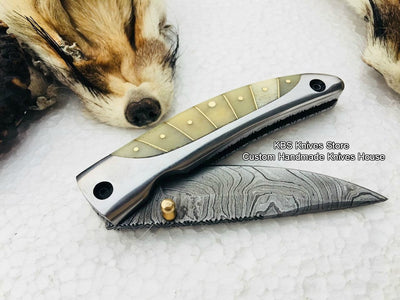 Artisan Crafted Damascus Steel Folding Pocket Knife - Korvel