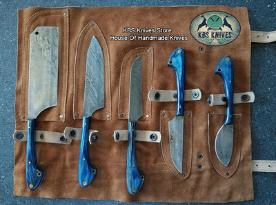 Ultimate Meat Processing Kit – 5-Piece Damascus Steel Knife Collection with Leather Roll - Korvel