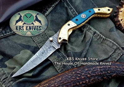 Exquisite Custom Damascus Steel Folding Knife with Bone Handle - Korvel