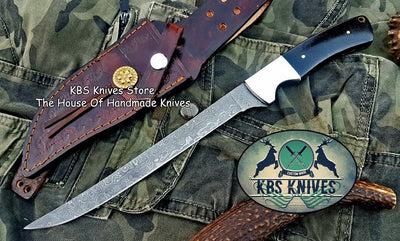Premium Handmade Damascus Steel Fillet Knife with Black Micarta Handle - 13 Inches - Korvel