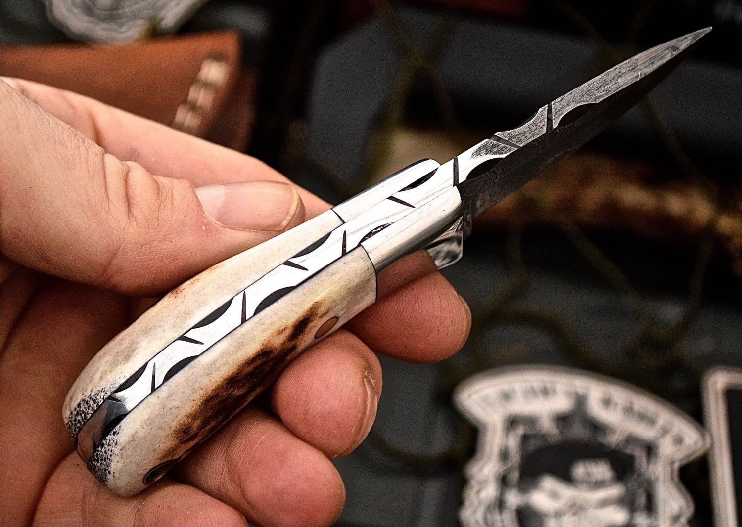 Artisan Crafted Mini Skinner Knife with New Zealand Red Stag Antler Handle - Korvel