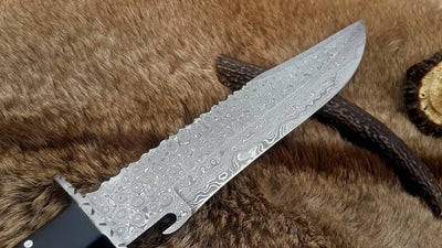 Premium Custom Wild Pig Hunter Bowie Knife - 16" Damascus Steel Blade with Black Micarta Handle - Korvel