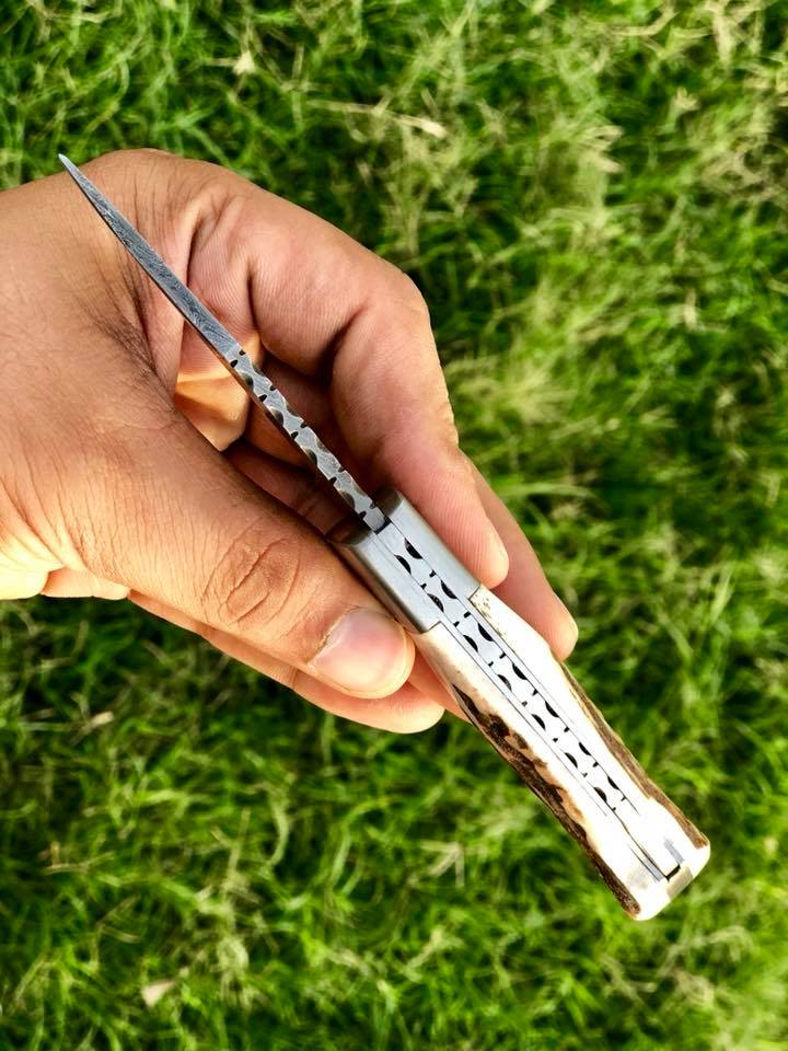 Exquisite Custom Handmade Damascus Steel EDC Pocket Knife with Antler Handle - Korvel