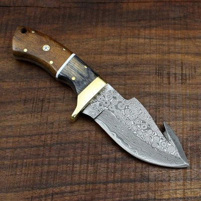Premium Full Tang Handmade Damascus Steel Raindrop Guthook Skinning Knife - Korvel