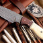 Artisan Damascus Deer Skinning Knife – Elegant Rosewood & Bone Handle, 8.5" with Leather Sheath - Korvel