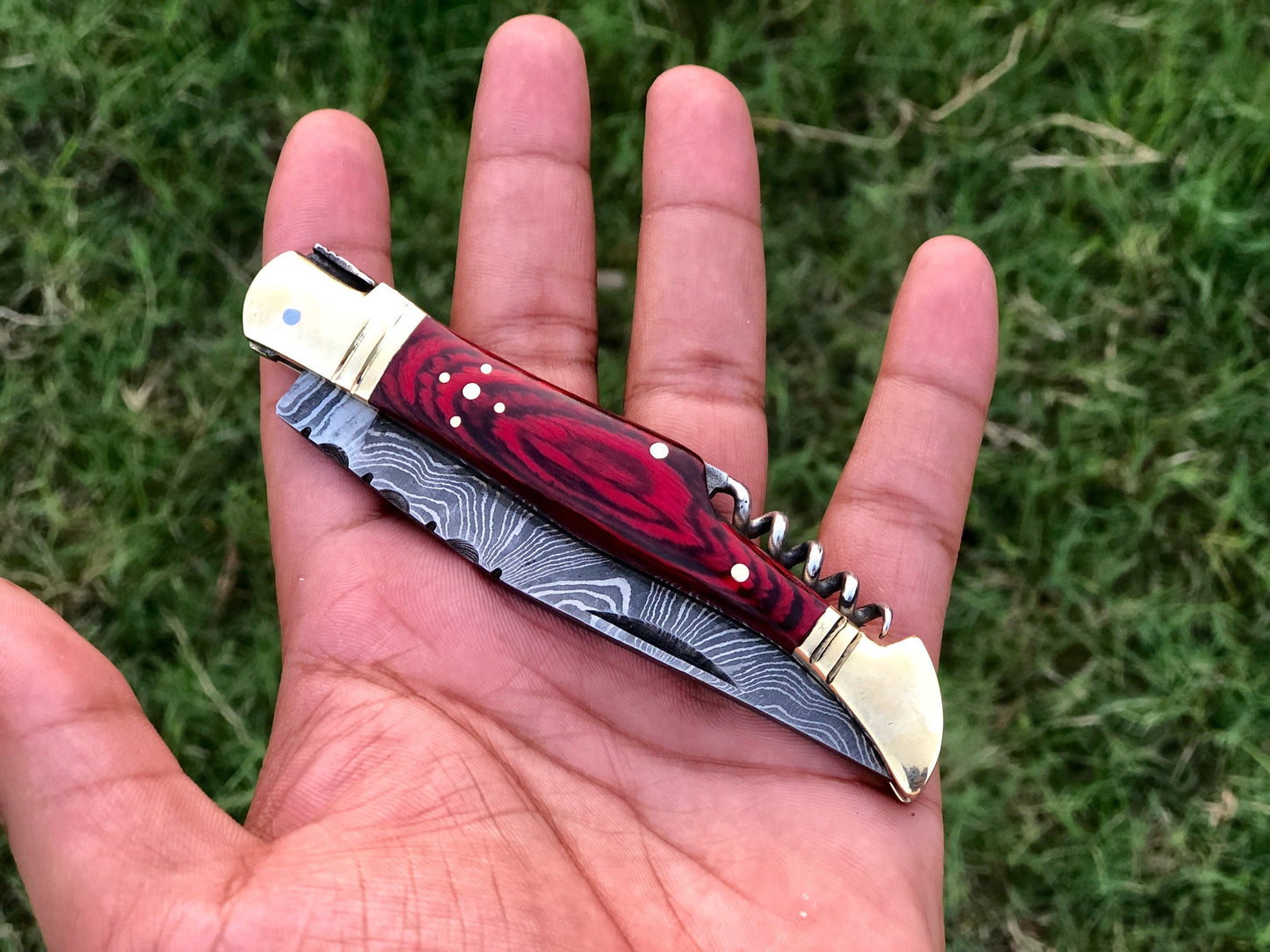 Handcrafted Damascus Steel Steak Knife with Corkscrew Wine Opener - Korvel
