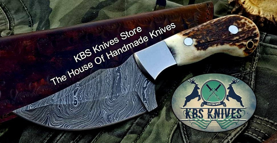Artisan Crafted Damascus Steel Skinner Knife with Antler Handle - Korvel