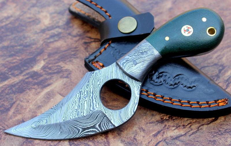 Premium Custom Damascus Steel Skinner Knife with Finger Hole - Korvel