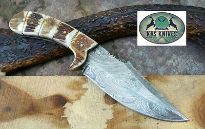 Artisan Crafted Damascus Steel Knife with Deer Antler Handle - Korvel