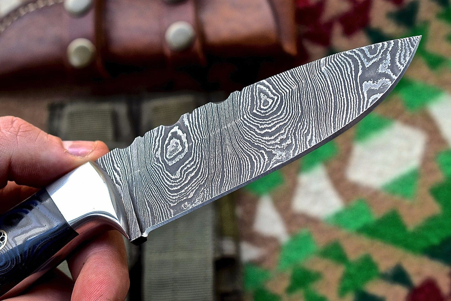 Premium Custom Damascus Bushcraft Skinner Knife with Micarta Handle - Korvel