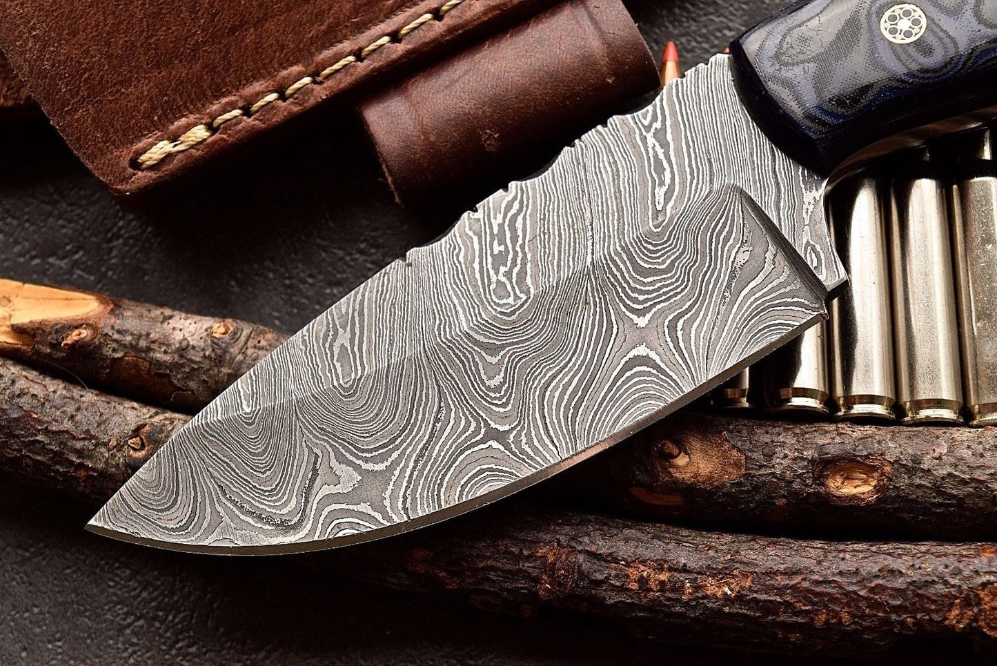 Premium Custom Handmade Wide Damascus Skinner Knife for Hunting - Korvel