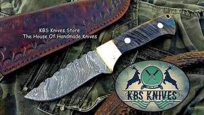 Artisan Crafted Damascus Steel Skinner Knife with Sheep Horn Handle - Korvel
