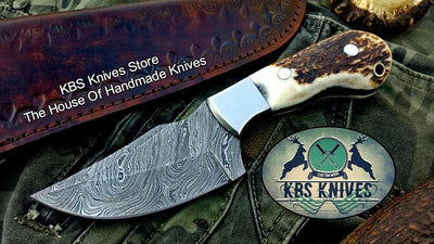 Artisan Crafted Damascus Steel Skinner Knife with Antler Handle - Korvel