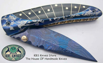 Handcrafted Patina Damascus Folding Knife - EDC Essential - Korvel