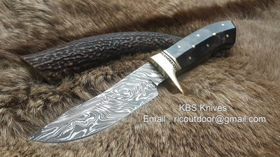 Premium 9-Inch Damascus Steel Hunting Knife with Buffalo Horn Handle & Brass Guard | KBS Knives - Korvel