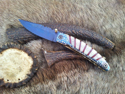 Premium Damascus Steel Folding Pocket Knife with Custom Engraved Bone Handle - Korvel