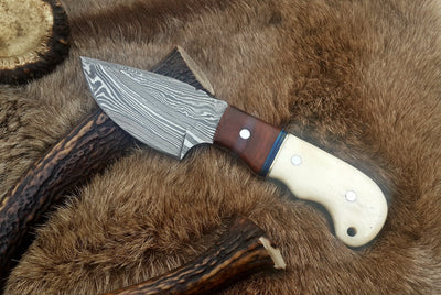 Premium Damascus Steel Skinning Knife with Exquisite Bone and Rosewood Handle – 7 Inches Long - Korvel