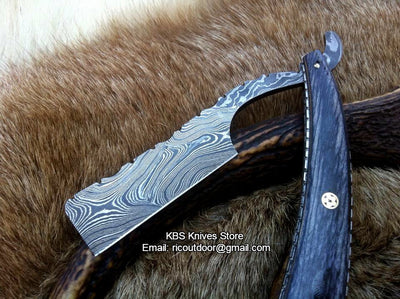 Exquisite Antique Shaving Razor with Damascus Steel Blade & Luxurious Pakka Wood Handle - Includes Elegant Leather Case - Korvel