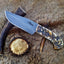 Premium Custom Damascus Hunting Knife | Full Tang Steel with Elegant Sheep Horn Handle | 9.5 Inches | Includes Leather Sheath | KBS Knives - Korvel