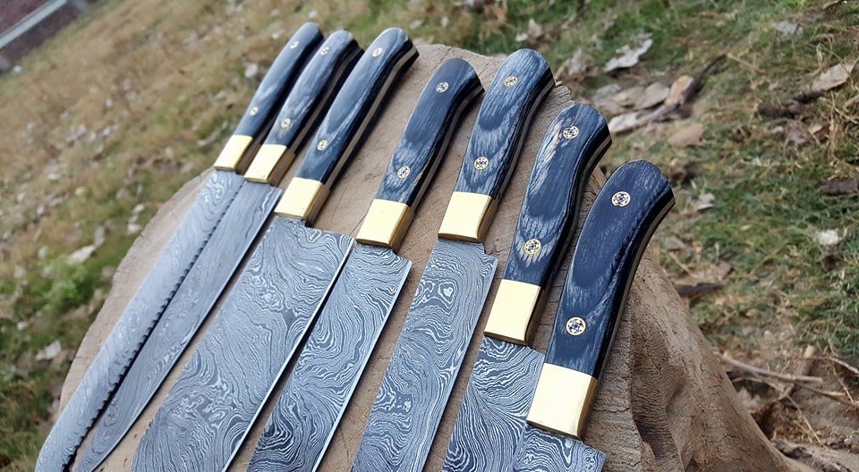 Premium Full Tang Damascus Steel Kitchen Knife Set with Exotic Wood Handles - Korvel