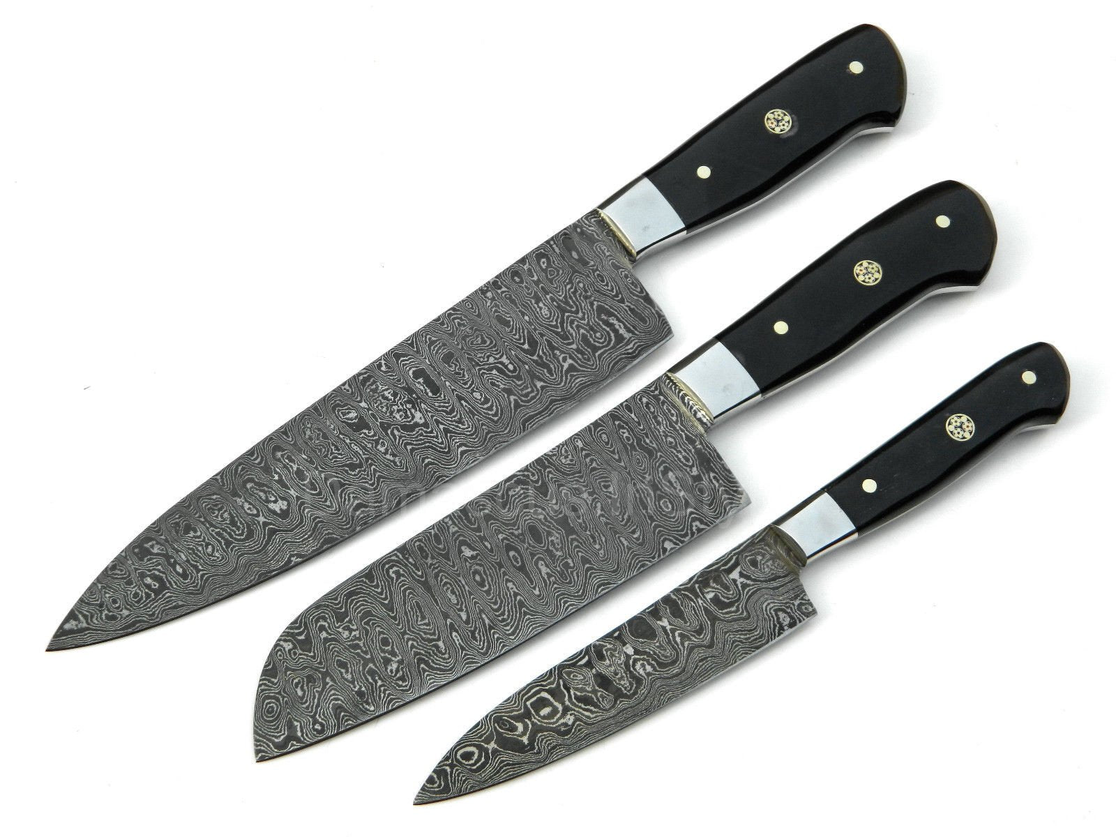 Premium Custom Raindrop Damascus Steel Chef Knife Set - 3 Pieces - Korvel