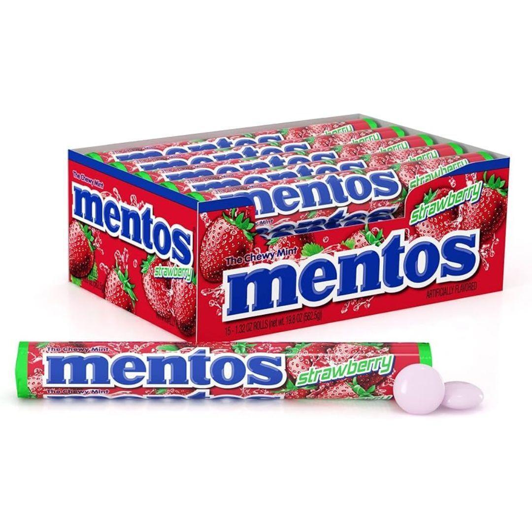 Rollos de Caramelo Masticables Mentos de Fresa, 15 Unidades