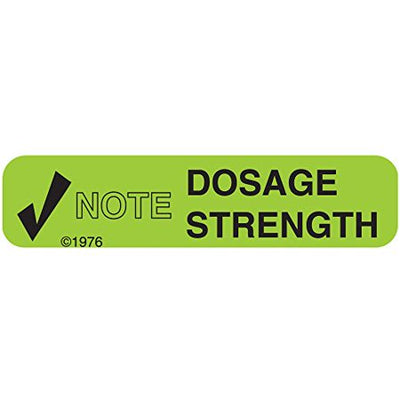 Pharmex Permanent Paper Label - Note DOSE Strength, Green