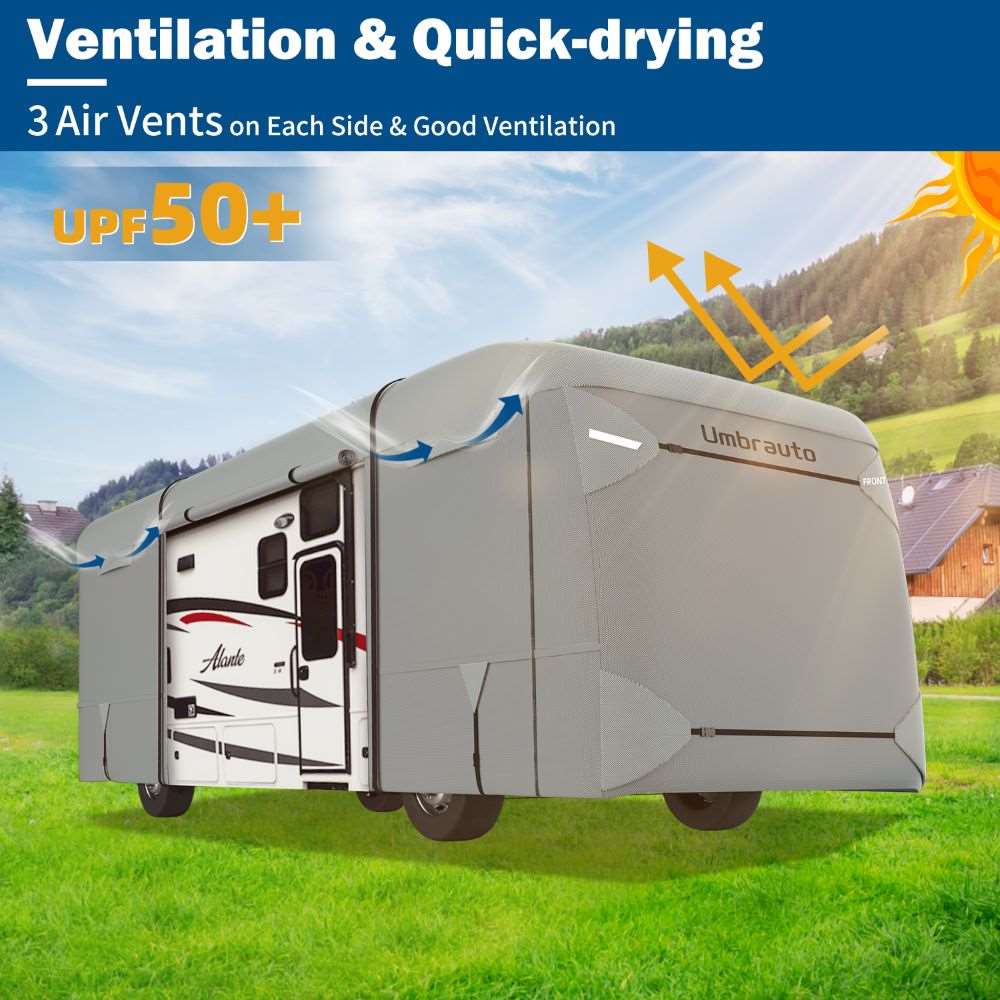 Umbrauto Class A RV Cover Upgraded Heavy Duty 7 Layers Top Windproof Breathable Class A Motorhome Camper Cover,Grey - Korvel