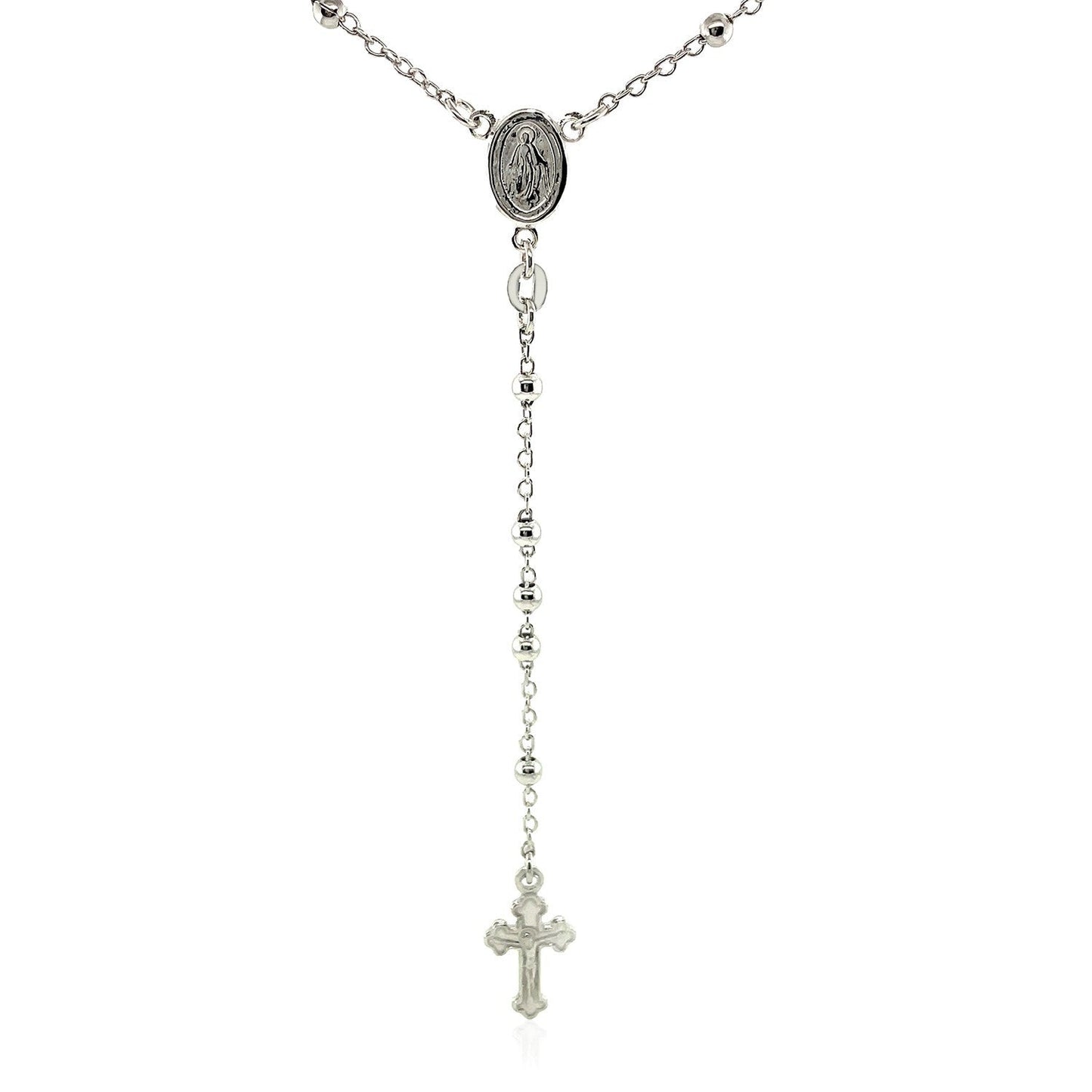 Elegant Sterling Silver Rosary Necklace with Fine Beads