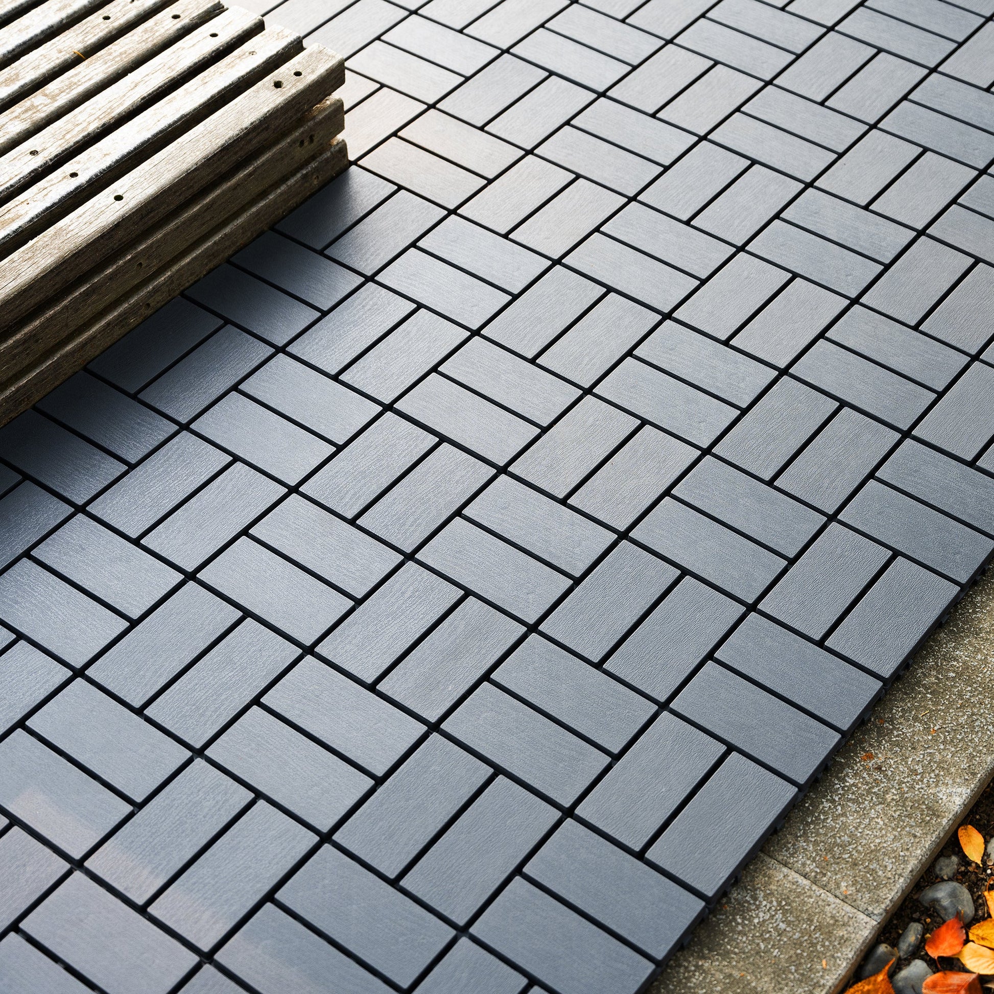 Plastic interlocking deck tiles, 44 terrace deck tiles, 12 "x12" square waterproof terrace floor tiles, gray - Korvel