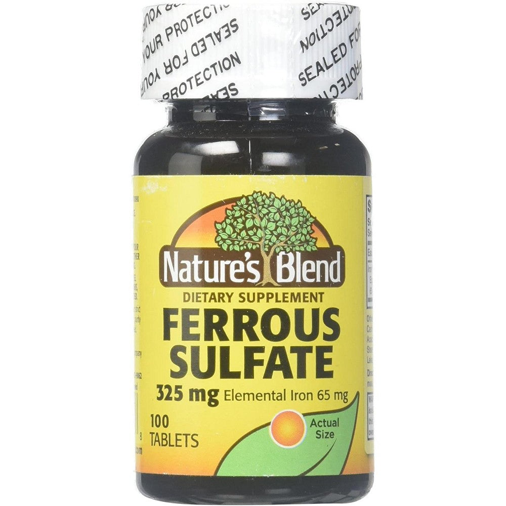 Nature's Blend Ferrous Sulfate Fer d'élément, 65 Mg, 100 Comprimés