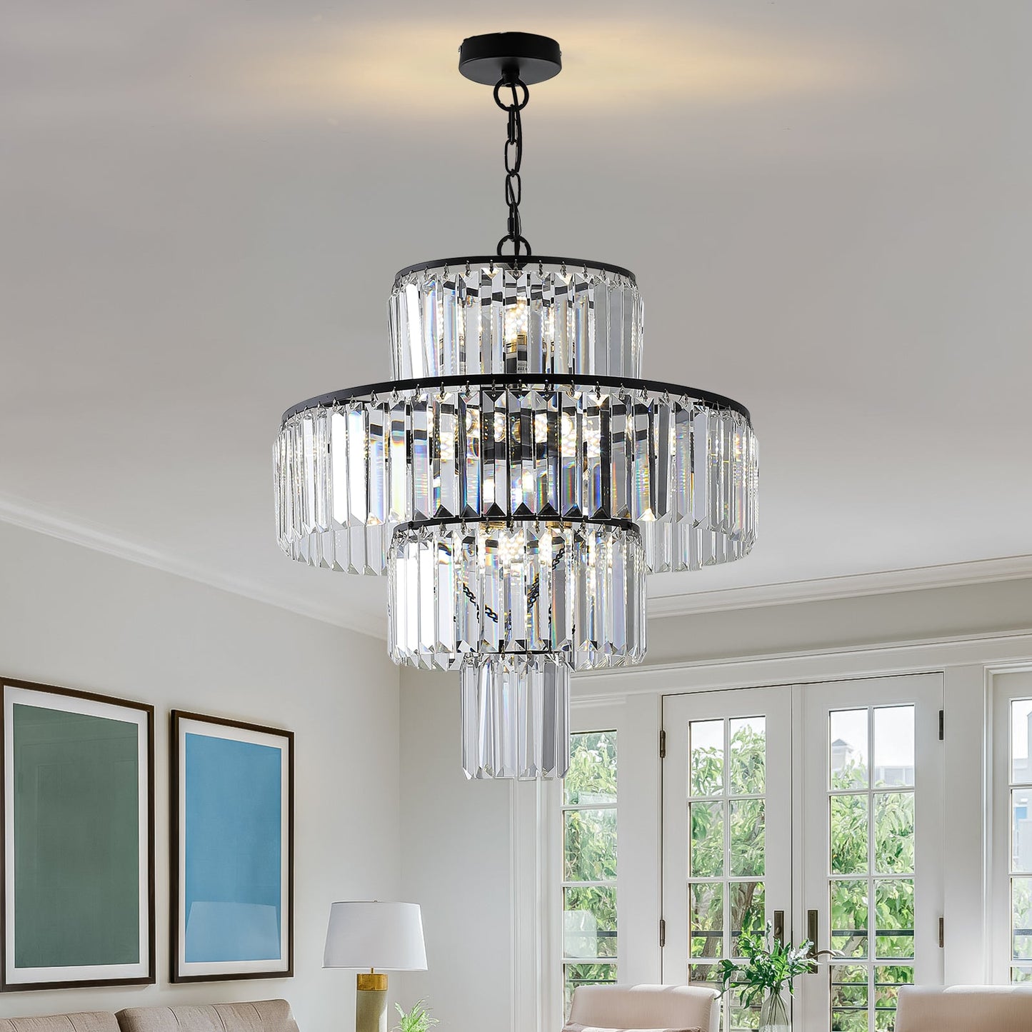 Black  Luxury Crystal Chandelier Modern Chandeliers Lights Fixture Hanging  Pendant Light Fixture for Dining Room Bedroom - Korvel