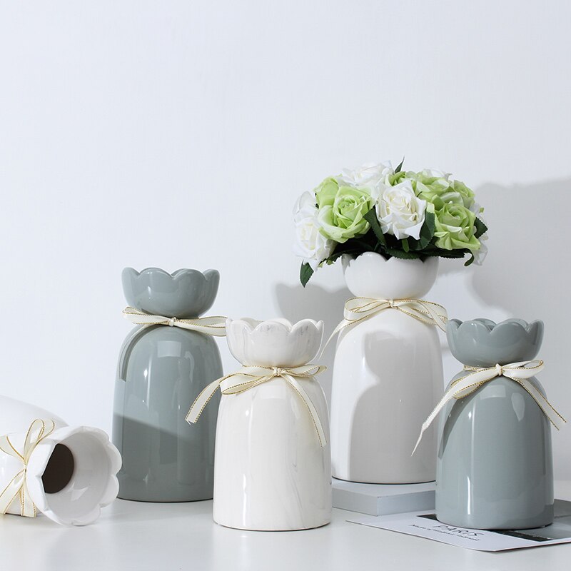 Elegant European-Style Ceramic Ribbon Vase for Home Decor
