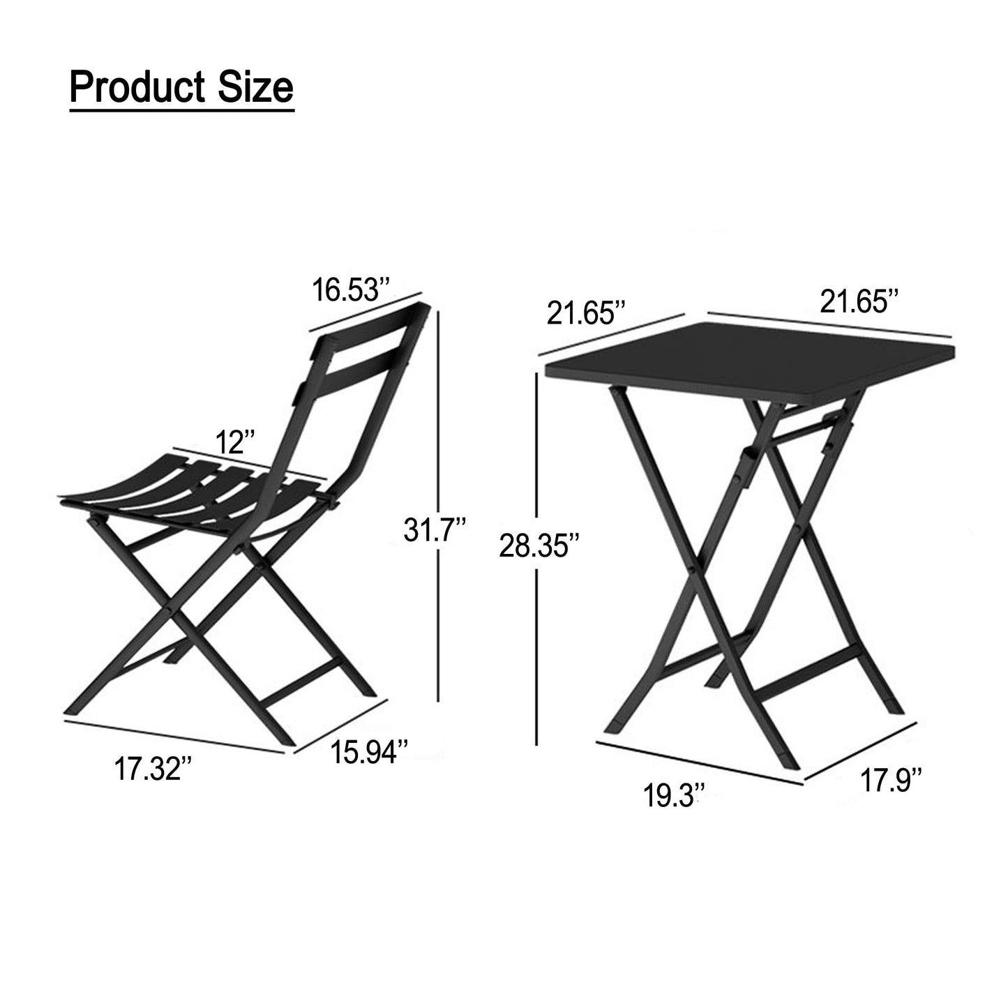 3 Piece Patio Bistro Set of Foldable SquareTable and Chairs, Dark Greem - Korvel