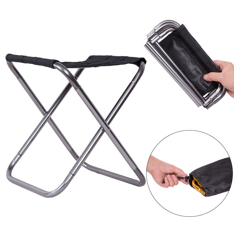 25*22.5*27cm Outdoor Aluminum Folding Stool Chair Small Fishing Stool Chair Portable Camping Outdoor Fishing Chair Fishing Tool - Korvel