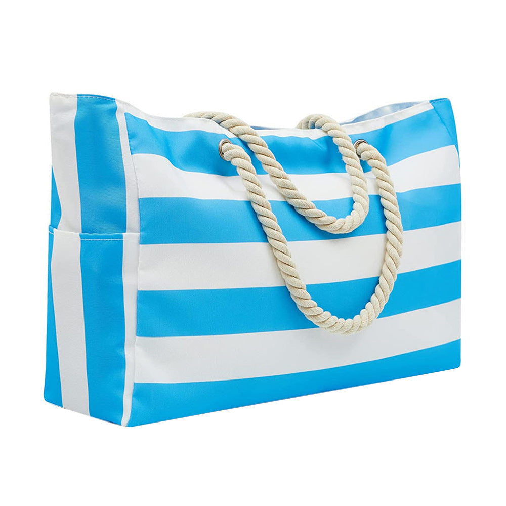 Embroidered Striped Beach Bag with Spacious Design