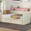 Twin Size Daybed with Storage Drawers, Upholstered Daybed with Charging Station and LED Lights, Beige - Korvel
