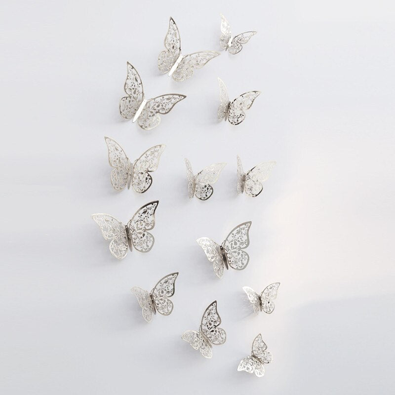 12pcs 3D Hollow Butterfly Wall Sticker for Home Decor DIY Butterflies Fridge stickers  Room Decoration Party Wedding Decor - Korvel