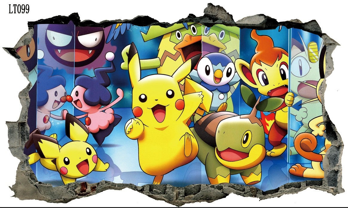 New 3D Pikachu Wall Sticker Pok é mon Wallpaper Self adhesive Cartoon Graffiti Anime Poster Children's Room PVC - Korvel
