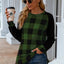 Plaid Round Neck Long Sleeve T-Shirt - Korvel