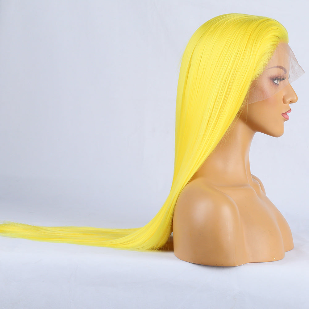 Hand Groove 13*2.5 Chemical Fiber Front Lace Yellow Long Bangs Wig Headgear Natural Hairline - Korvel