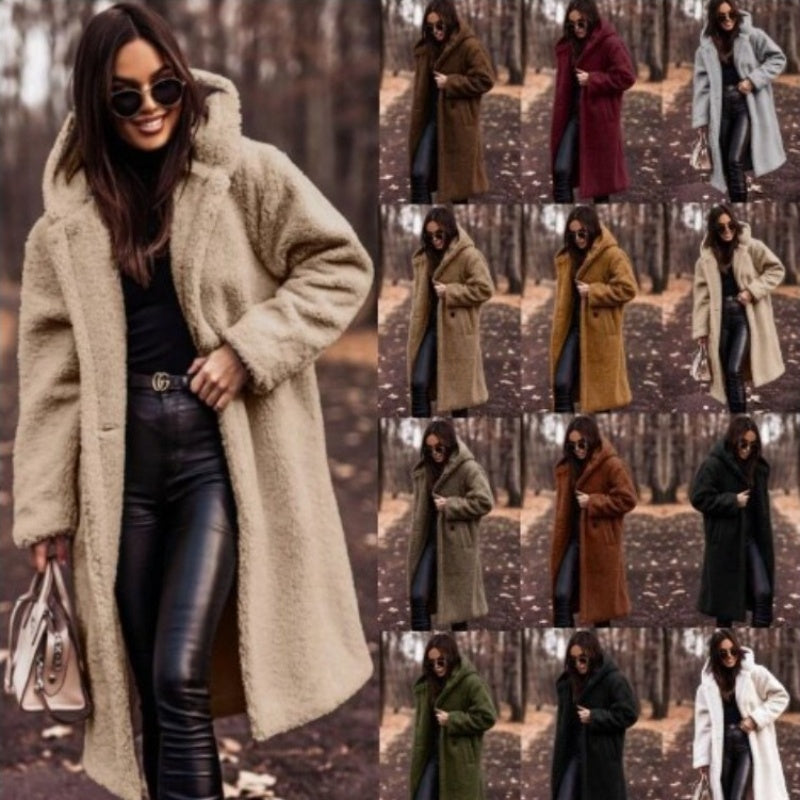 Elegant Plush Faux Fleece Long Coat for Women