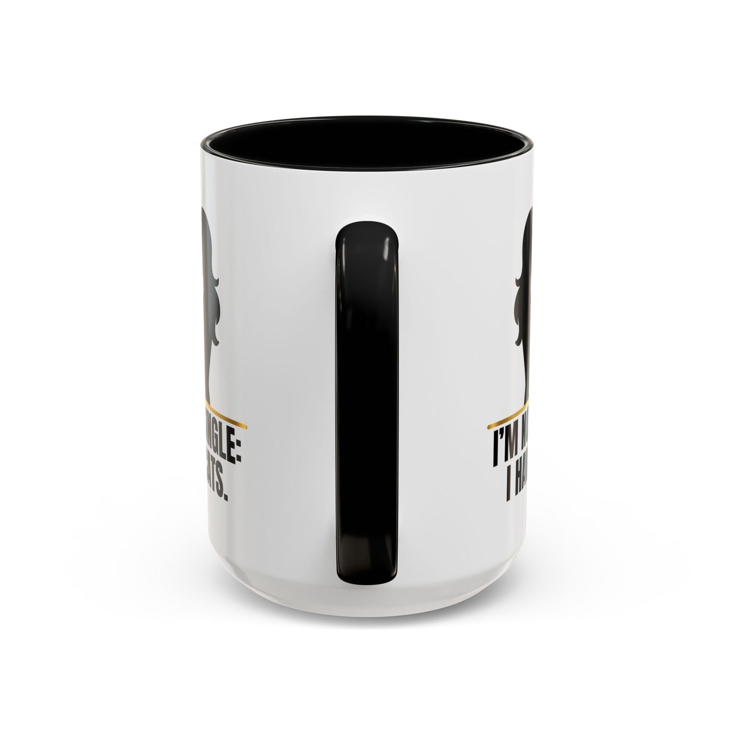 Je ne suis pas célibataire : J'ai des chats. Tasse en silhouette de femme amoureuse des chats
