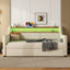 Twin Size Daybed with Trundle, Upholstered Daybed with Charging Station and LED Lights, Beige - Korvel